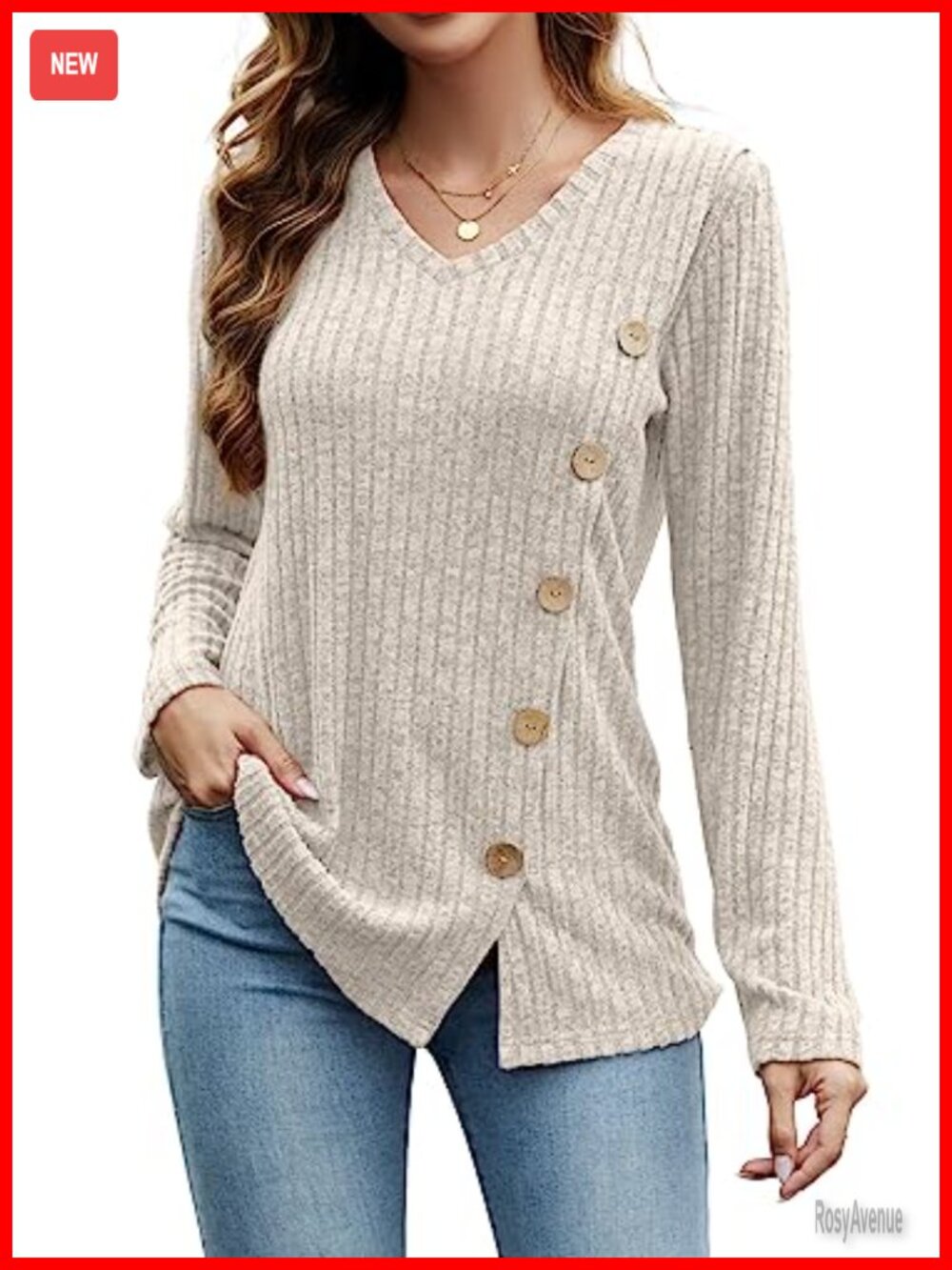 Women's V-Neck Long Sleeve Tunic Sweatshirt Loose Fit Lightweight